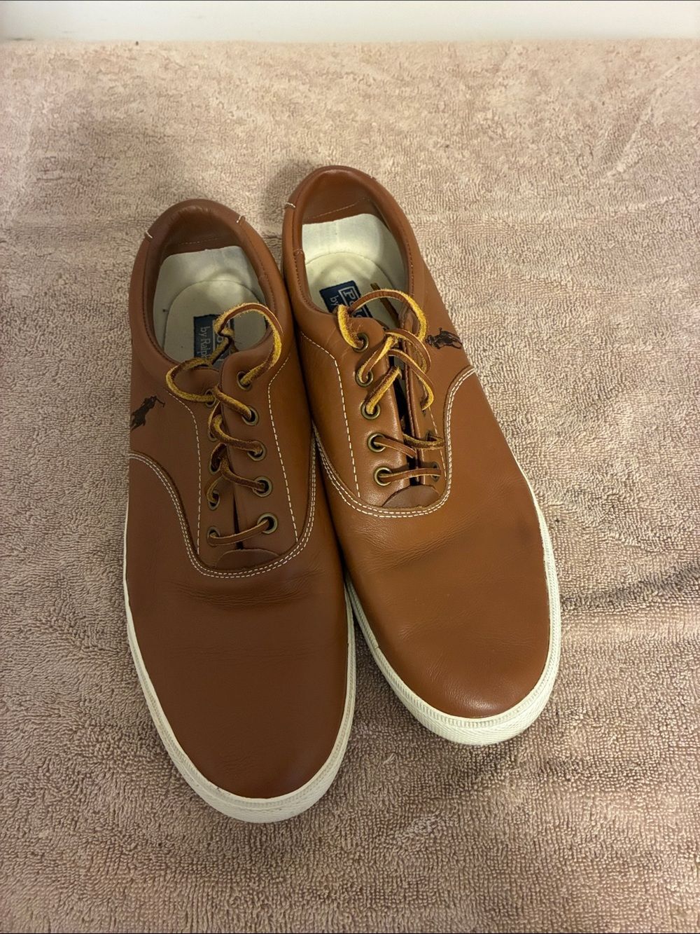 Men’s size 14D Polo by Ralph Lauren Tan Leather Lace-Up Sneakers
